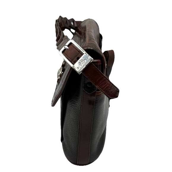 Brighton Vintage Croc Embossed Pebbled Leather Flap Over Brown Purse Bag - Picture 2 of 13